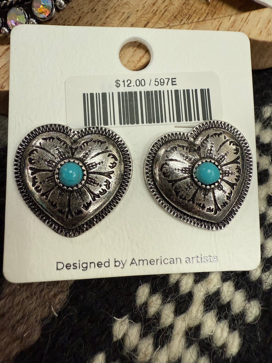 Turquoise Heart Stamped Post Earrings