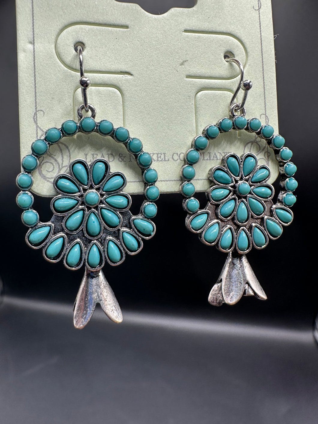 Turquoise Cluster Hoop Blossom Earrings