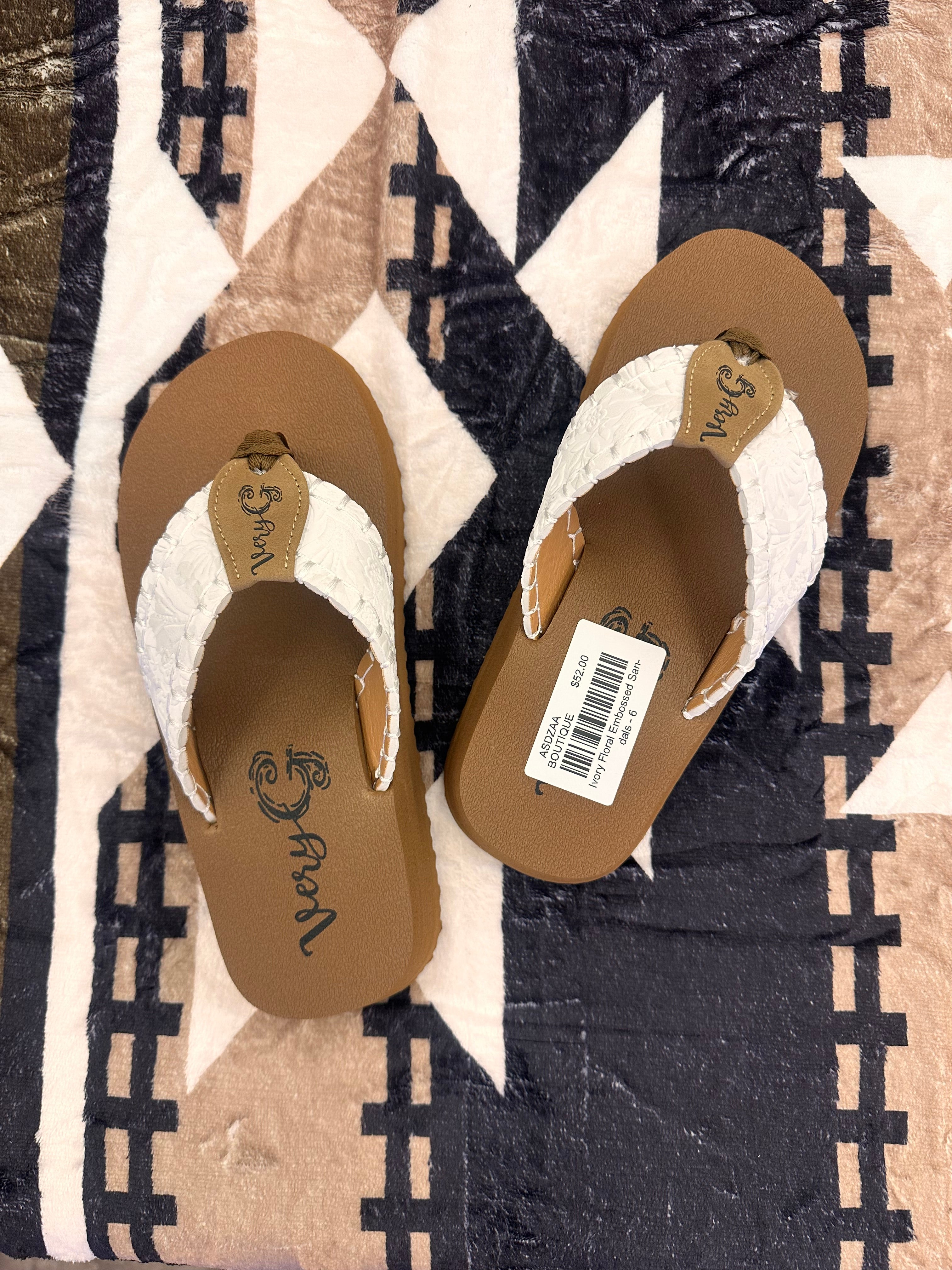 Ivory Floral Embossed Sandals
