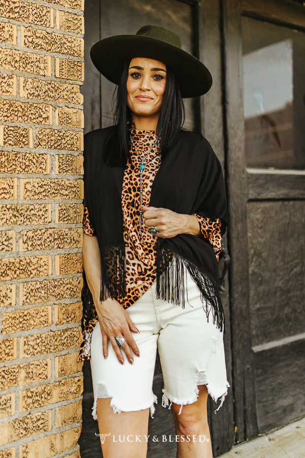 Jade Black Fringe Kimono