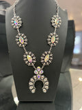 Silver Stamped Crystal Squash Necklace and Earrings Set