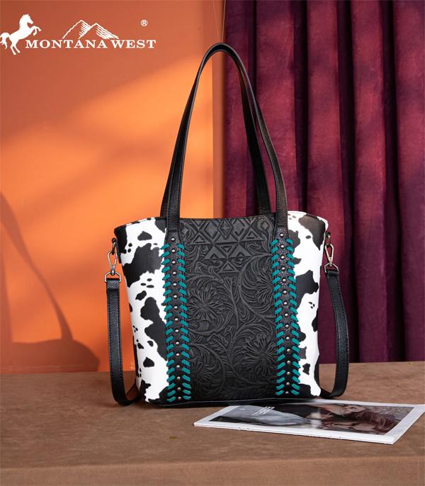 Montana West Black Cow Print Tote Crossbody