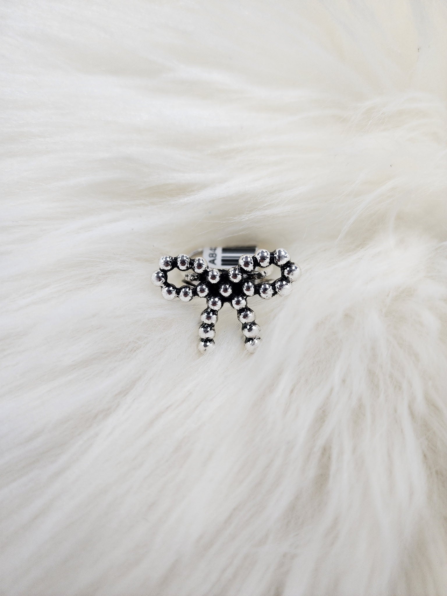 Silver Bead Ribbon Cuff Ring
