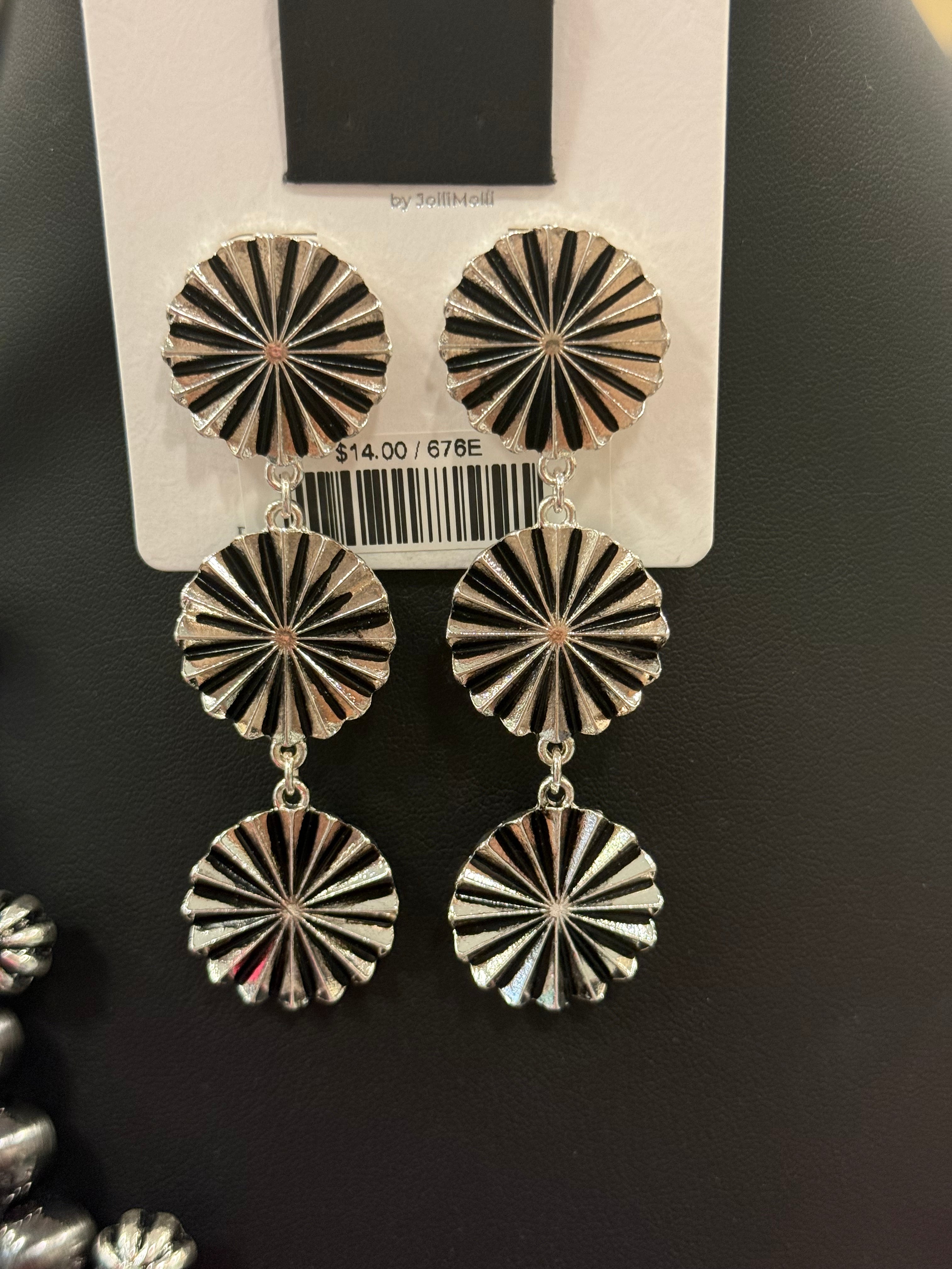 Silver Stamped Concho Post Earrings