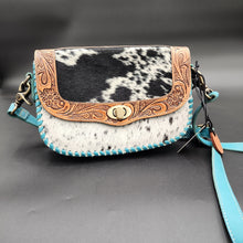 Load image into Gallery viewer, Turquoise Tooled Leather Cowhide Crossbody Purse
