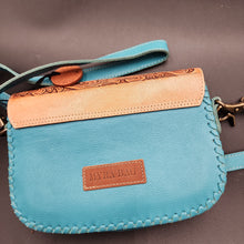 Load image into Gallery viewer, Turquoise Tooled Leather Cowhide Crossbody Purse
