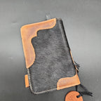 Cowhide Black/White Leather Card Holder Concho Button