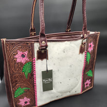 Load image into Gallery viewer, Rose Tooled Cowhide Leather Tote Bag
