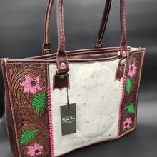 Load image into Gallery viewer, Rose Tooled Cowhide Leather Tote Bag
