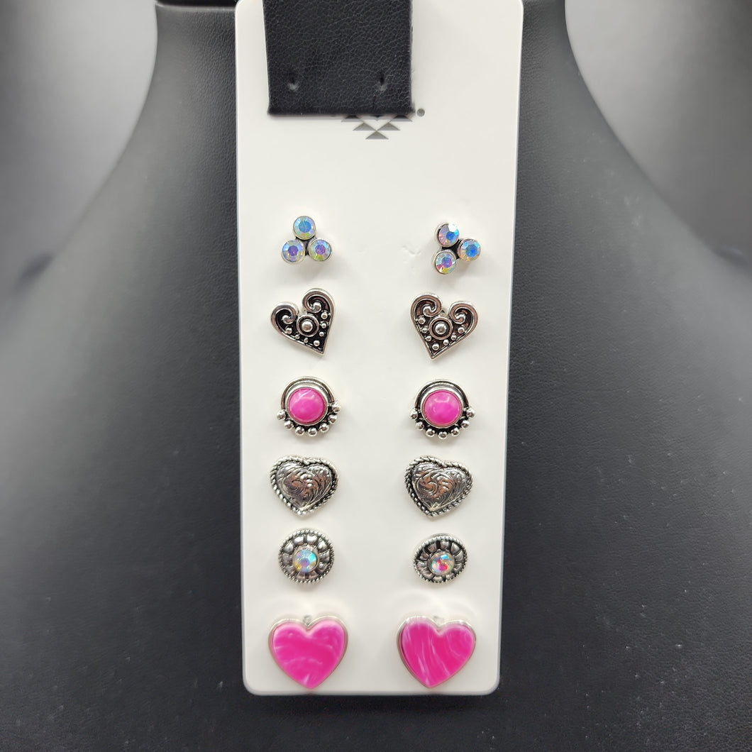 Pink Stone Heart Post Earrings