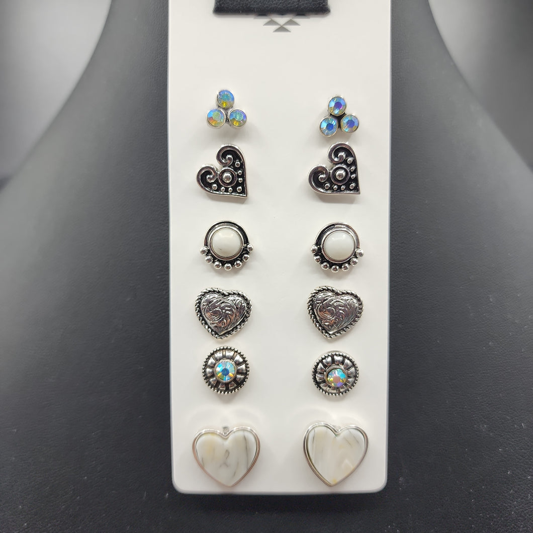 White Stone Heart Post Earrings