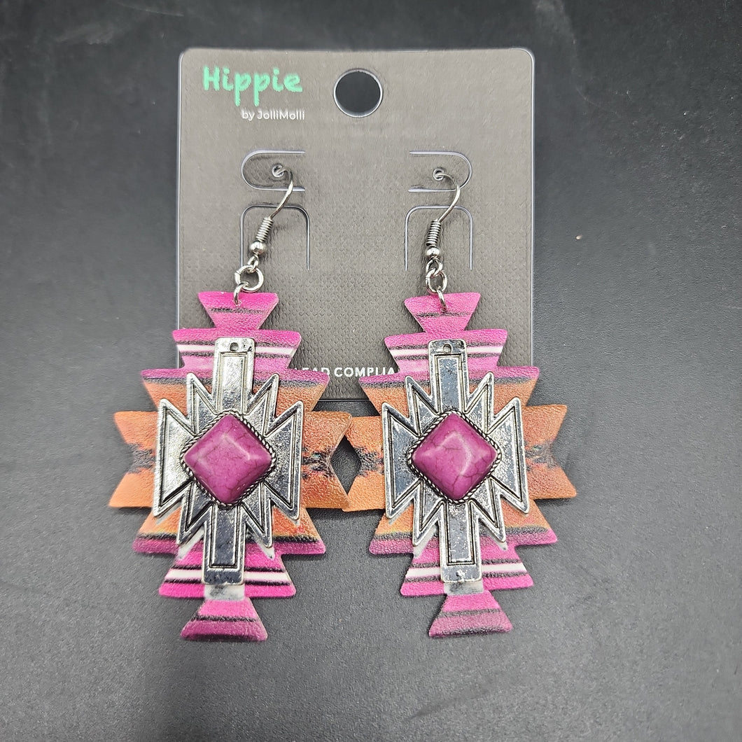 Pink Step Leather Fishhook Earrings