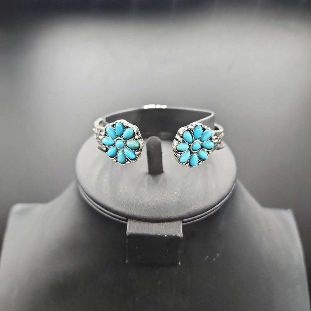 Turquoise Floral Cluster Cuff Bracelet