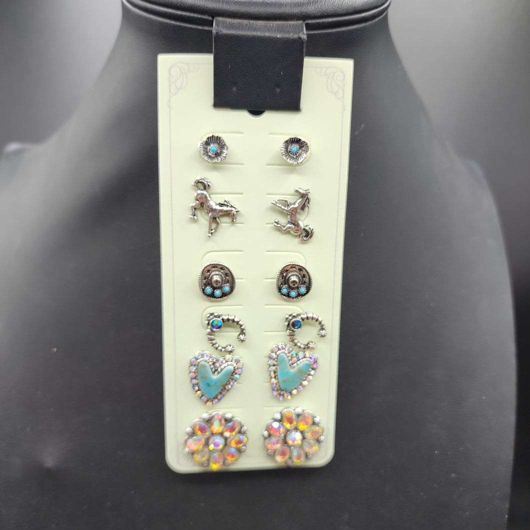 Crystal Floral Crystal 6PC Earring Set