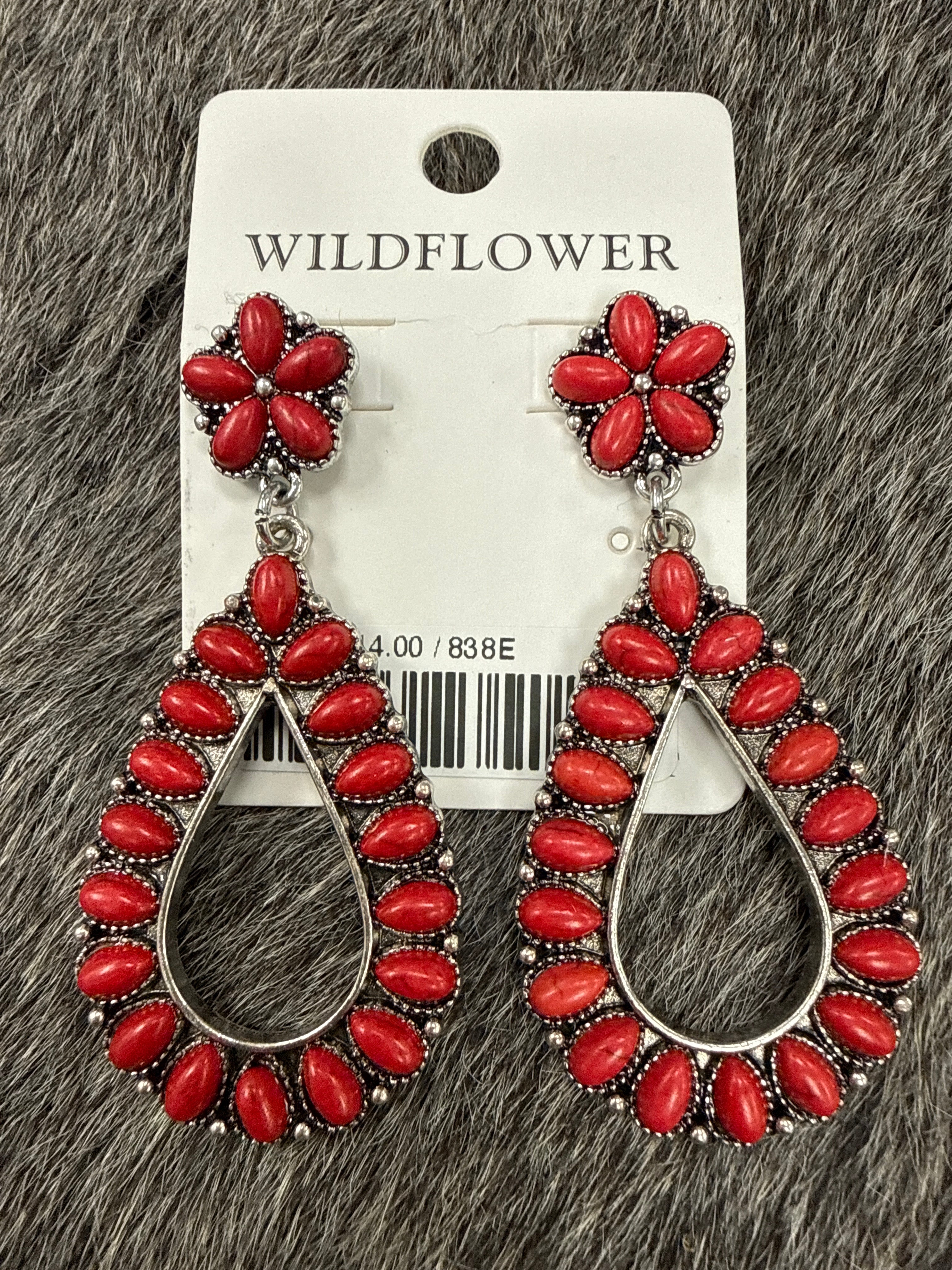 Coral Floral Hoop Earrings
