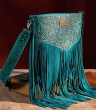 Load image into Gallery viewer, Wrangler Turquoise Embossed Fringe Crossbody/Shoulder Bag
