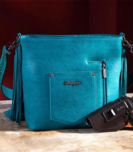 Load image into Gallery viewer, Wrangler Turquoise Embossed Fringe Crossbody/Shoulder Bag
