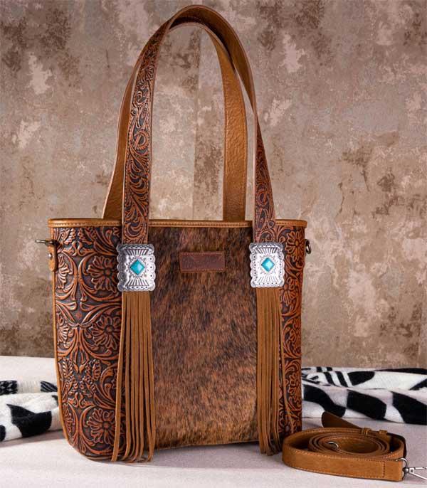 Wrangler Brown Embossed Cowhide Tote Crossbody