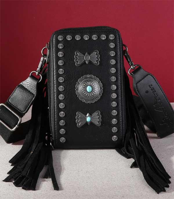 Montana West Black Concho Fringe Phone Wallet Crossbody