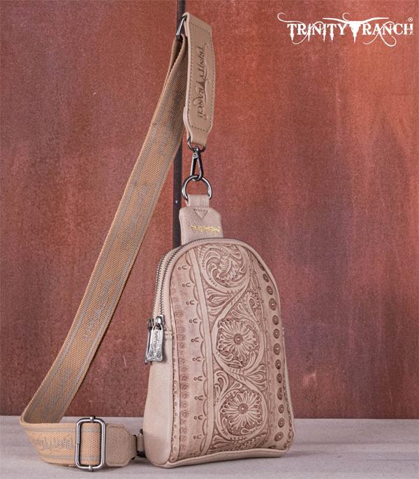 Trinity Ranch Tan Embossed Sling Bag