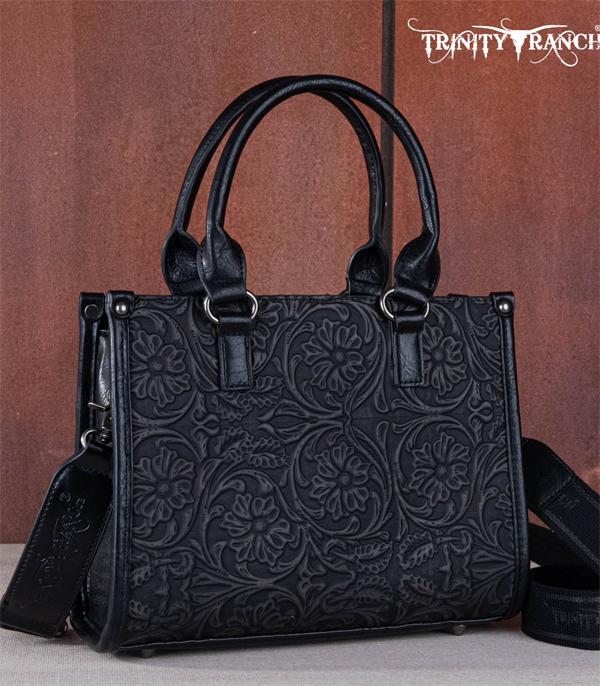 Trinity Ranch Black Floral Embossed Tote Crossbody