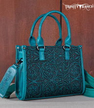 Load image into Gallery viewer, Trinity Ranch Turquoise Floral Embossed Tote Crossbody
