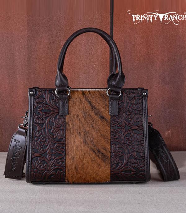 Trinity Ranch Chocolate Embossed Cowhide Tote Crossbody