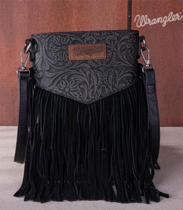 Wrangler Black Embossed Fringe Crossbody Purse