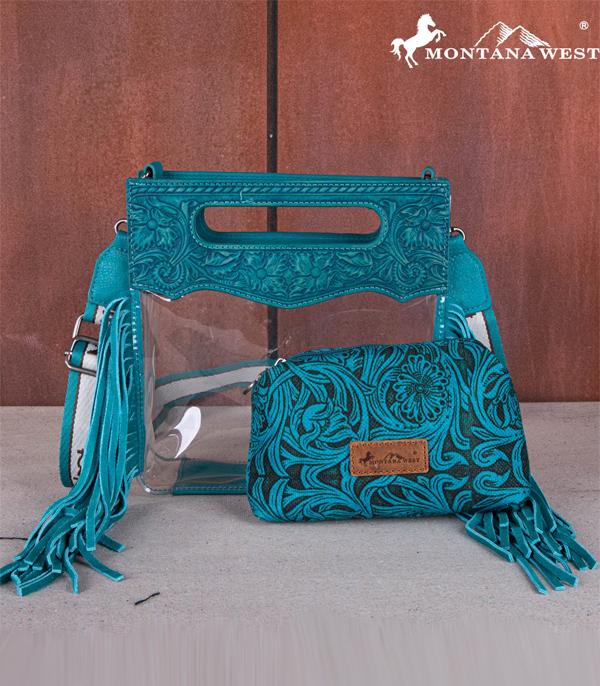 Montana West Turquoise Embossed Clear Crossbody