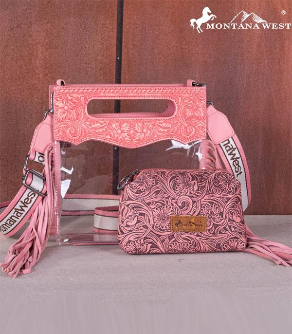 Montana West Peach Embossed Clear Crossbody