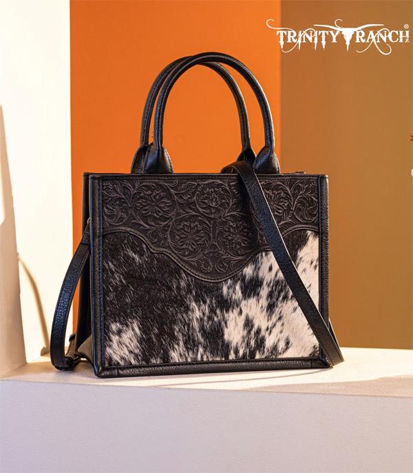 Trinity Ranch Black Embossed Cowhide Tote Crossbody