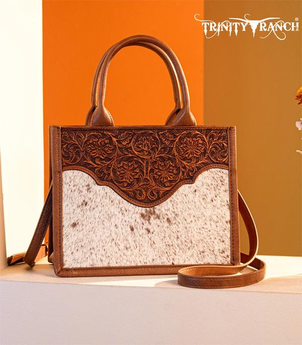 Trinity Ranch Brown Embossed Cowhide Tote Crossbody