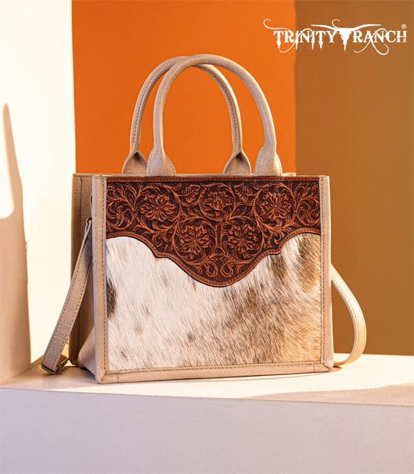 Trinity Ranch Beige Embossed Cowhide Tote Crossbody