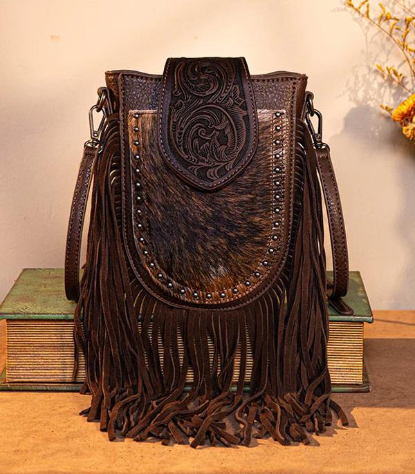 Trinity Ranch Chocolate Cowhide Fringe Crossbody