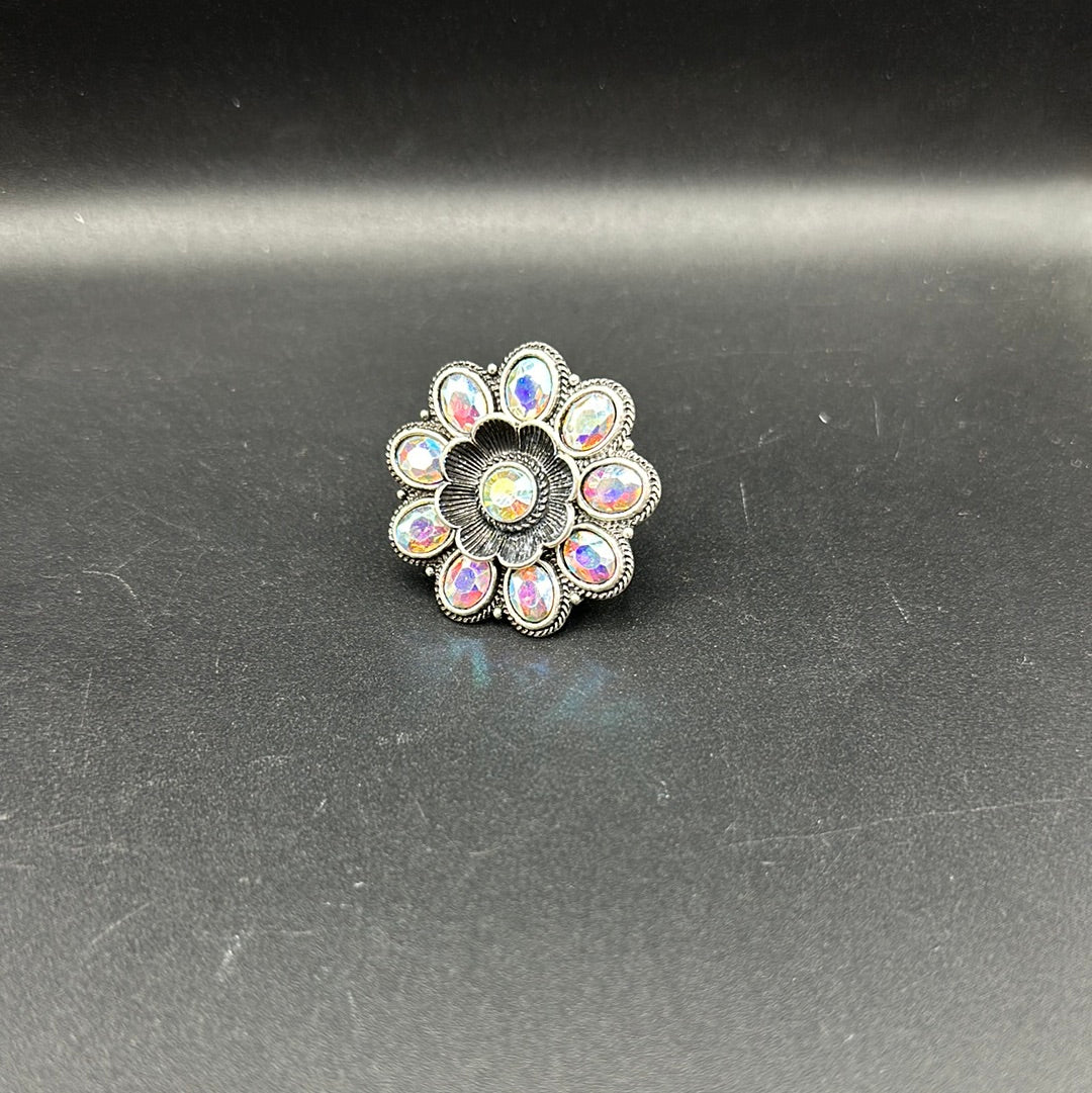 Crystal Flower Cuff Ring