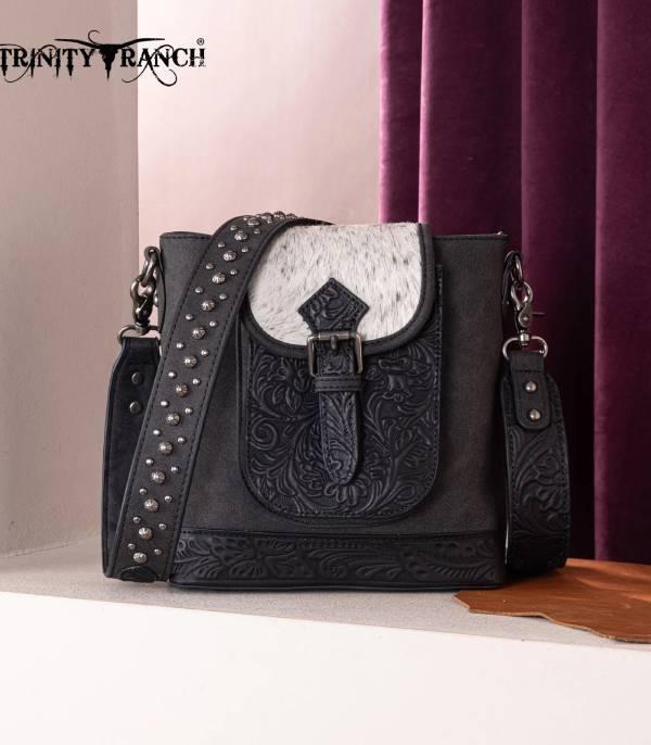 Trinity Ranch Black Embossed Cowhide Crossbody