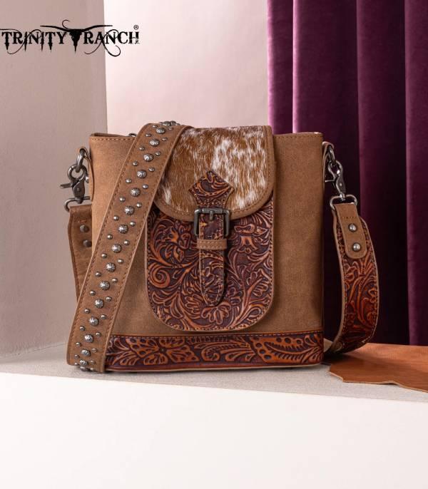 Trinity Ranch Brown Embossed Cowhide Crossbody