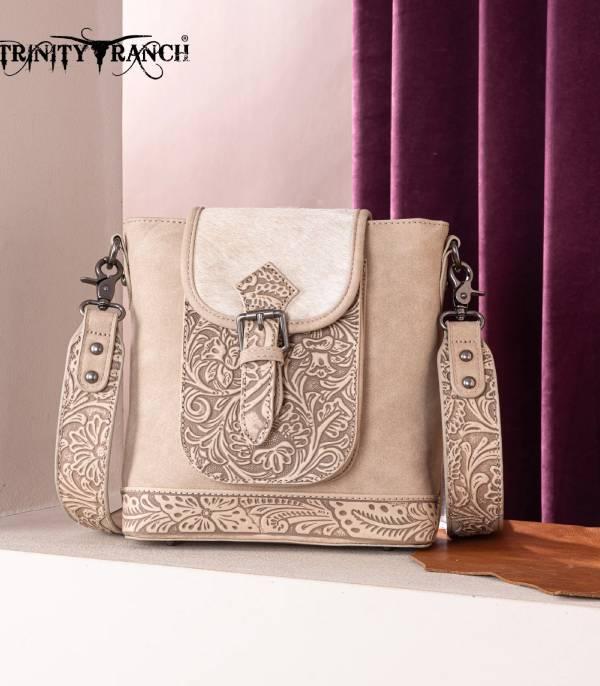 Trinity Ranch Khaki Embossed Cowhide Crossbody