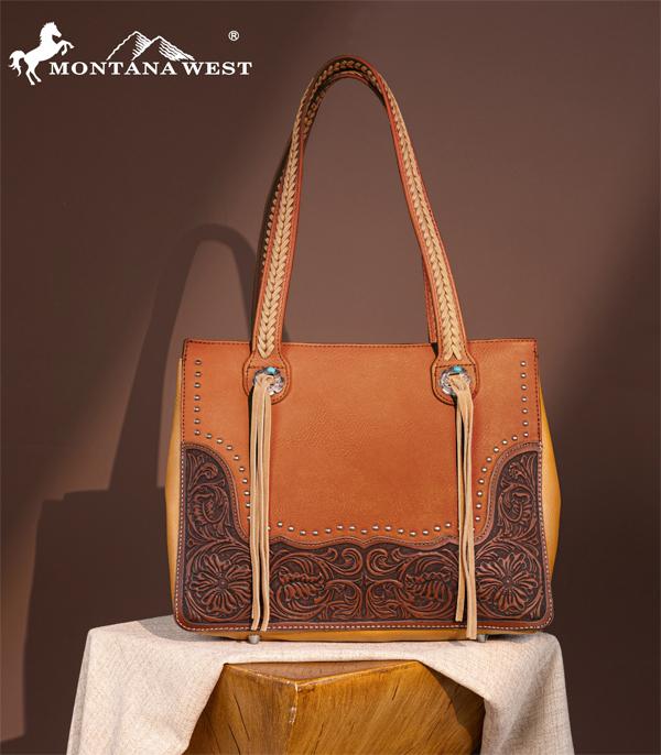 Montana West Brown Embossed Concho Tote