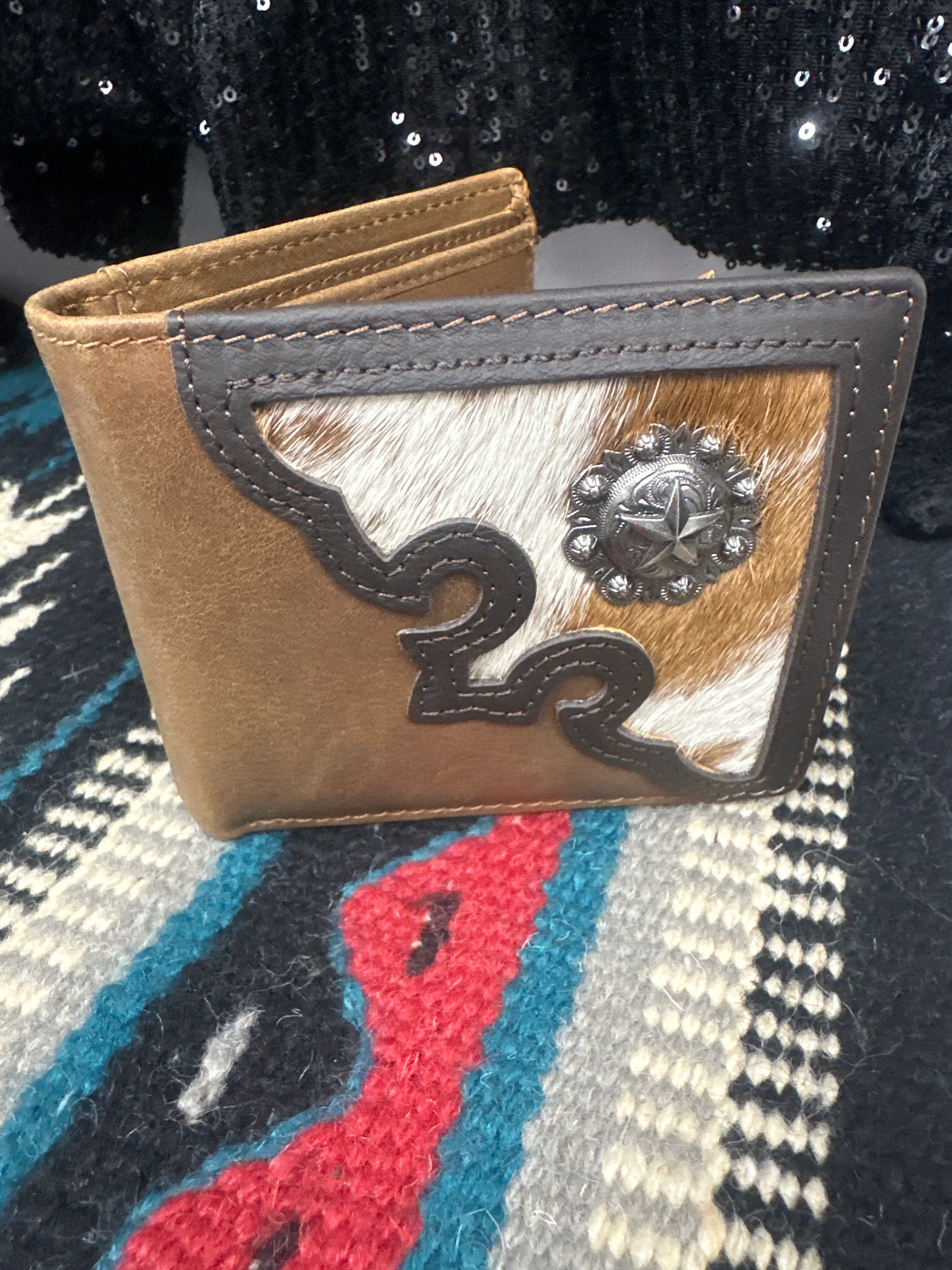 Montana West Embossed Cowhide Bi-Fold Wallet