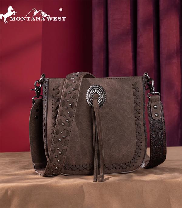 Montana West Chocolate Concho Fringe Embossed Crossbody