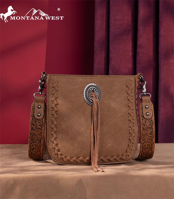 Montana West Brown Concho Fringe Embossed Crossbody