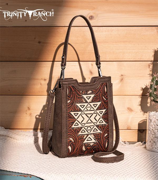 Trinity Ranch Chocolate Aztec Embossed Crossbody