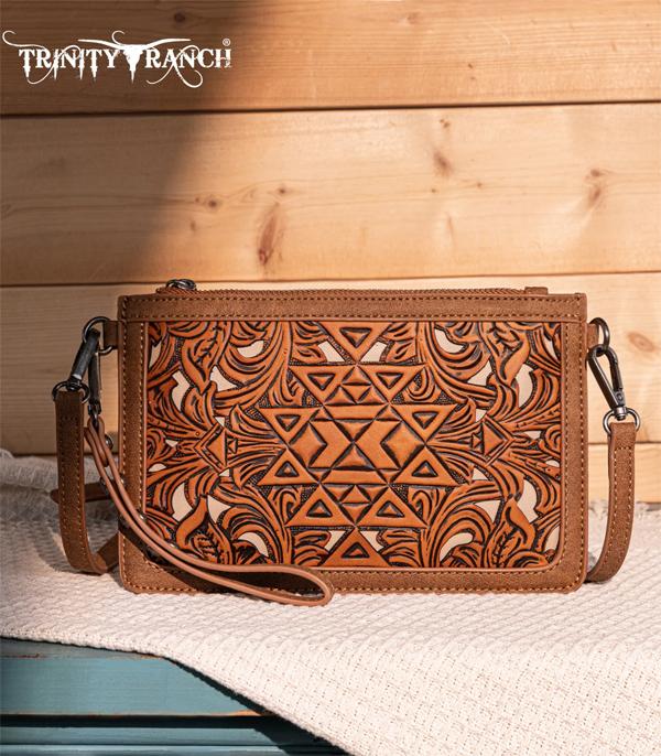 Trinity Ranch Brown Aztec Embossed Crossbody