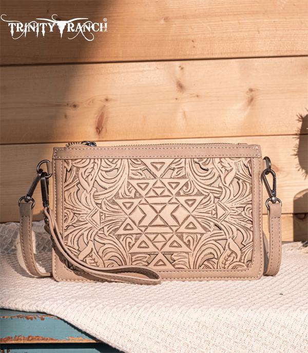 Trinity Ranch Khaki Aztec Embossed Crossbody
