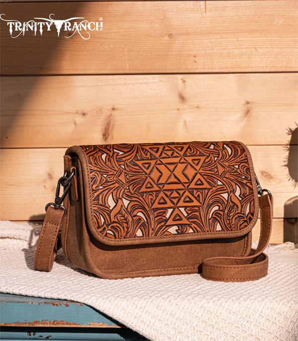 Trinity Ranch Brown Embossed Aztec Crossbody