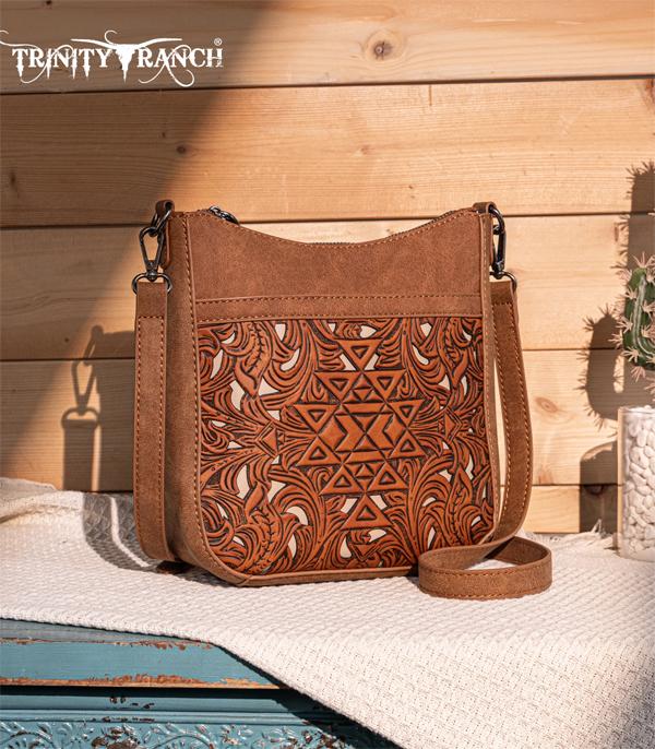 Trinity Ranch Brown Aztec Embossed Crossbody Purse