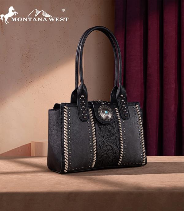 Montana West Black Embossed Concho Tote