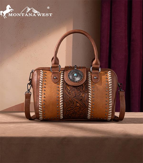 Montana West Brown Embossed Satchel Bag