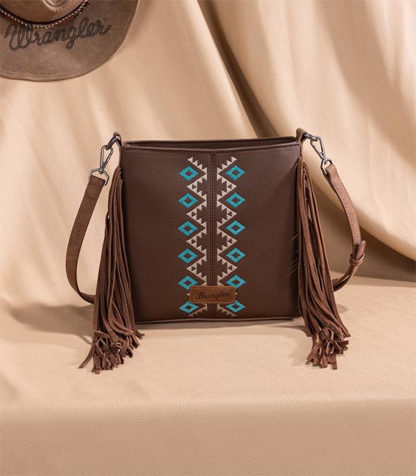 Wrangler Chocolate Aztec Fringe Crossbody Purse